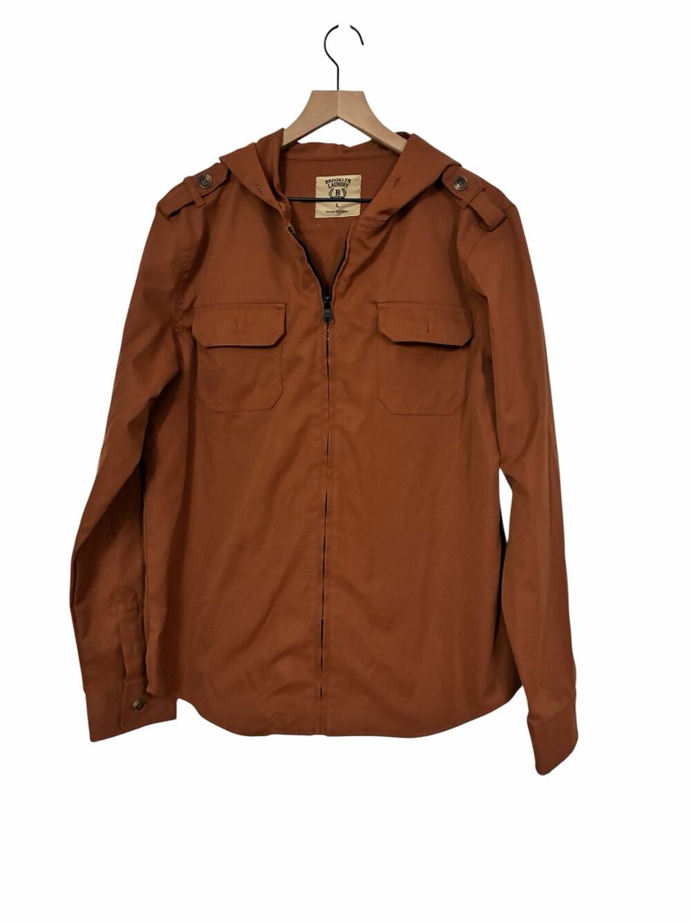 Brooklyn Laundry Mens Brown Tan Hooded Full Zip Shacket Jacket Size Large